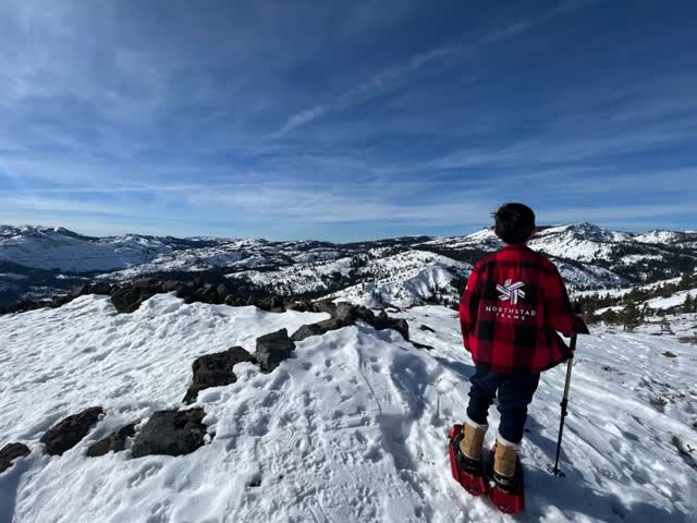 Snowshoeing on a snowy ridge