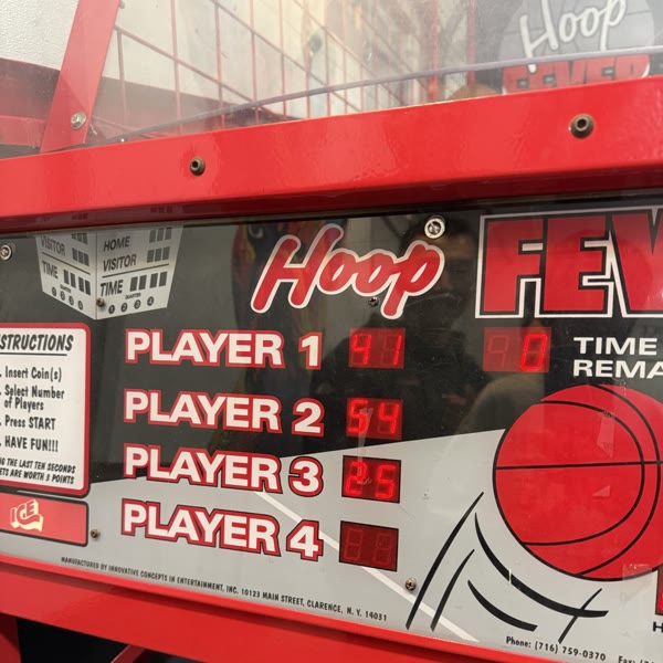 The Hoop Fever scoreboard showing 41, 54 and 25